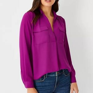 Ann Taylor Camp blouse - EUC - magenta pink - size L